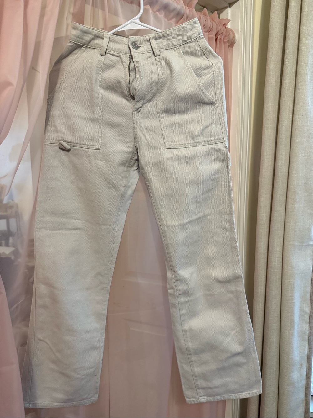 H&M Cream High-Waist Straight Trousers